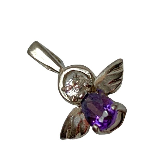 WS‎ 925 Sterling Silver and Amethyst Flying Angel Pendant - Picture 6 of 8